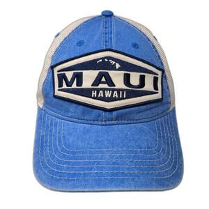Maui Hawaii Strapback Trucker Hat Blue One Size Adjustable Embroidered Mesh Back